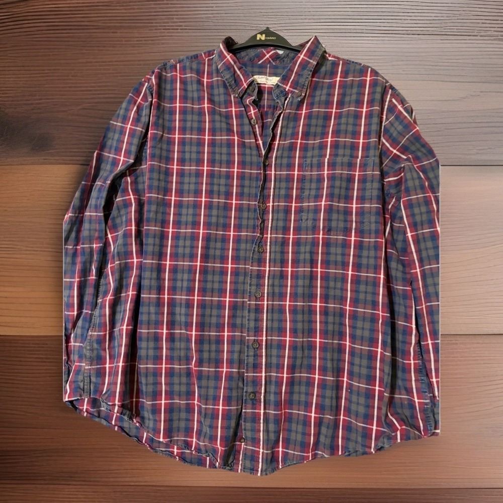 Faded Glory Flannel Button Down Shirt Men 3XL Blue  Red Blue Long Sleeve Plaid